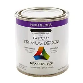Premium Decor Black Gloss Enamel Paint 1/2-Pint Small Projects EasyCare