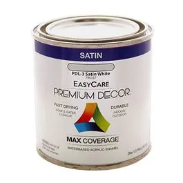 Premium Decor White Satin Enamel Paint 1/2-Pint Small Projects EasyCare