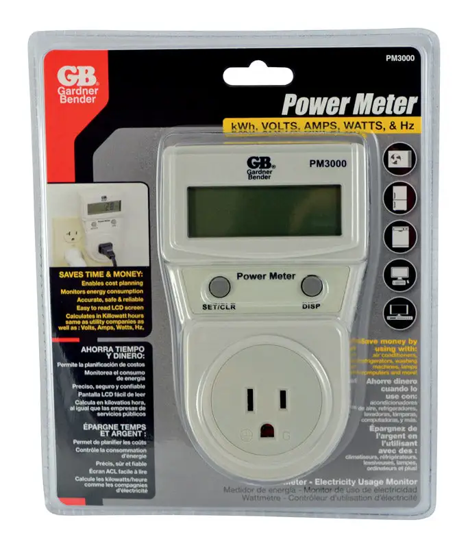 Gardner Bender Power Meter Calculates kW-h Volts Amps Watts HZ Energy Monitor