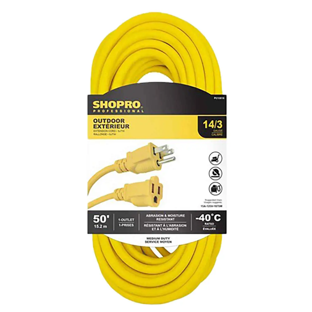 14/3 SJTW 15 Amp 1-Outlet Extension Cord, 50' lemon