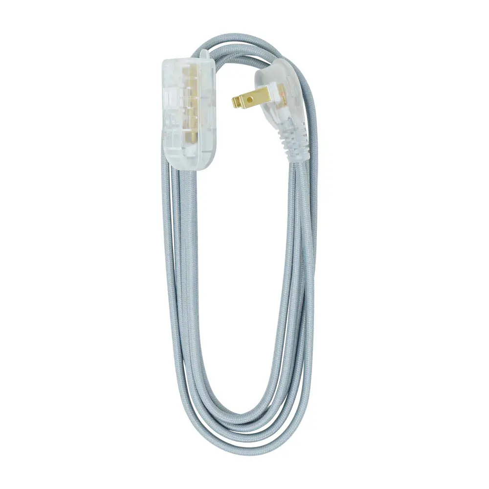 16/2 Fabric Cord Extension 8' 3-Outlet, Grey