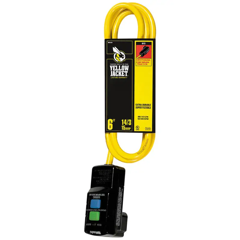 Coleman Cable Yellow Jacket 6 ft GFCI Extension Cord 14/3 Indoor Heavy Duty