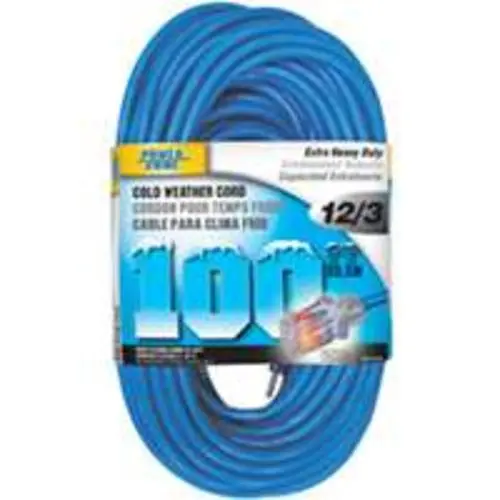 Power Zone ORCW511835 100-Foot 12/3 Extension Cord Glacier 15 Amp 125 Volt