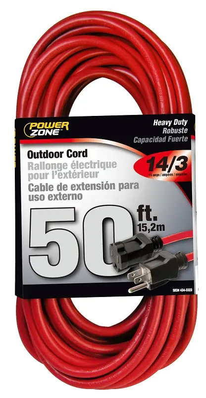 PowerZone OR514730/506730 Extension Cord, 14 AWG Cable, 50 ft L, 125 V, Ruby