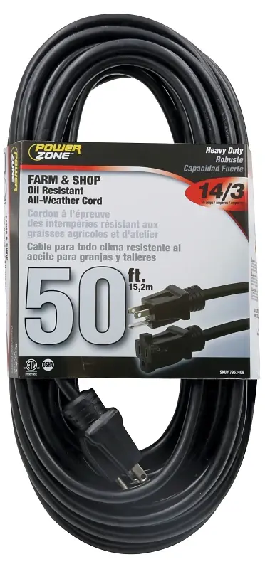 PowerZone OR532730 Extension Cord, 50 ft L, Onyx