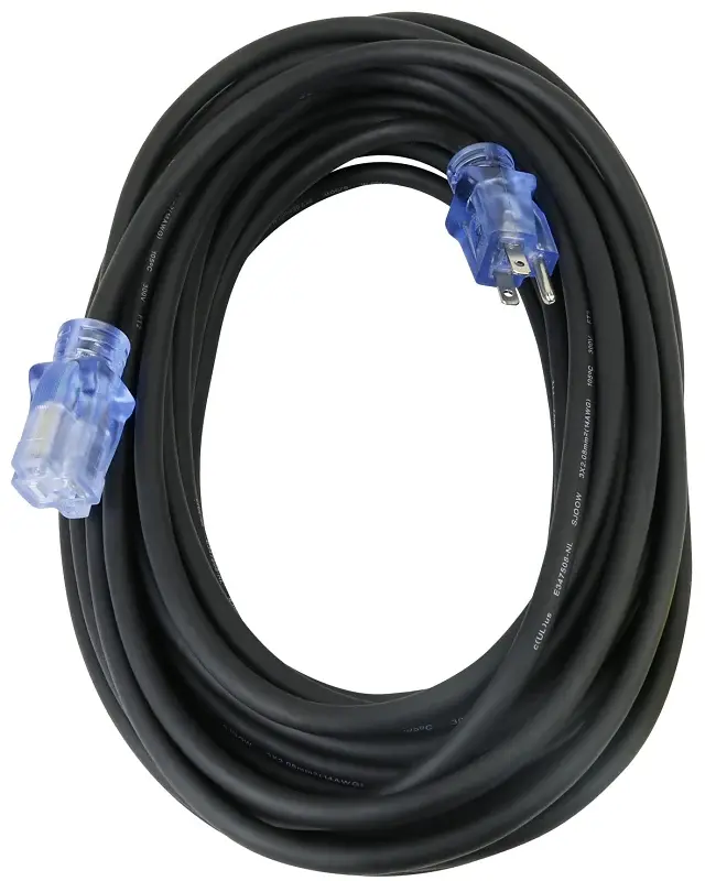 PowerZone OREC732730 Extension Cord, 14/3 AWG Cable, Lighted, 50 ft L, 15 , 125 V, Jet-black