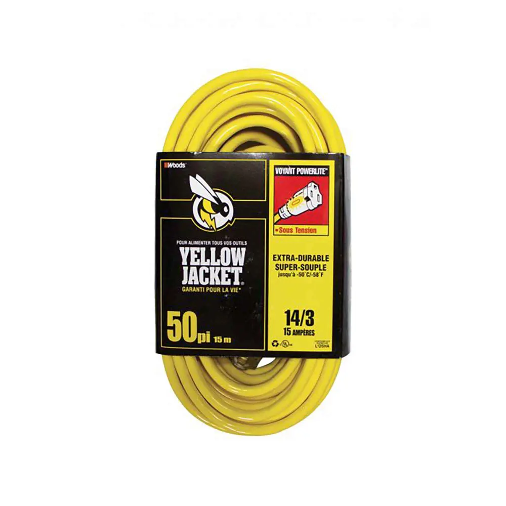 Right Angle 14/3 SJTW Extension Cord 15 m 1 Outlet, Goldenrod