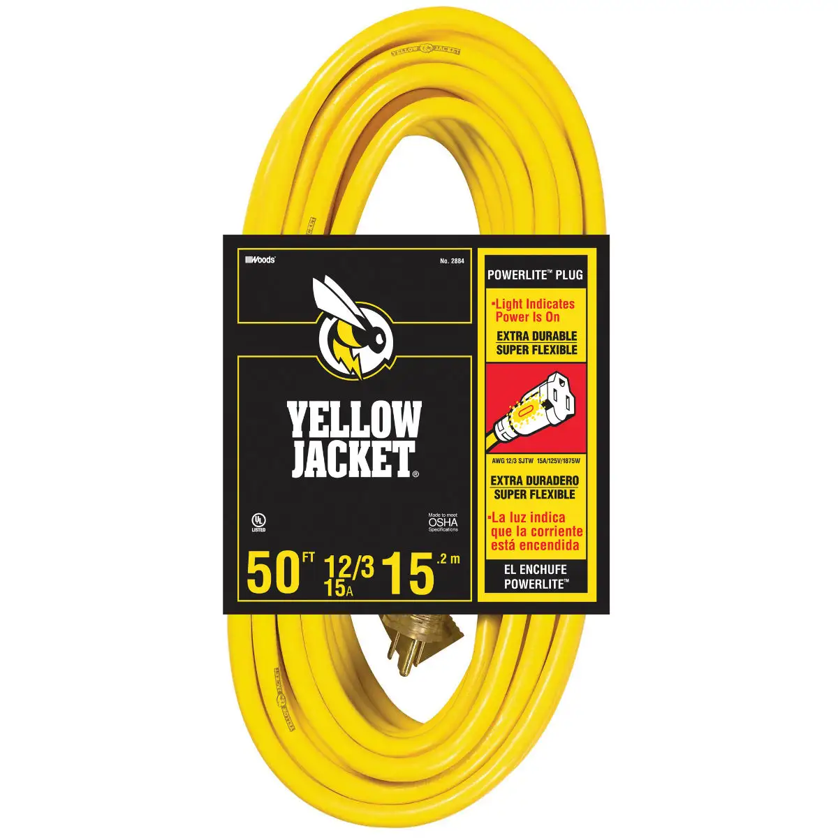 Yellow Jacket 2884 15 Amp 50 Foot Heavy Duty Extension Cord Outdoor Use