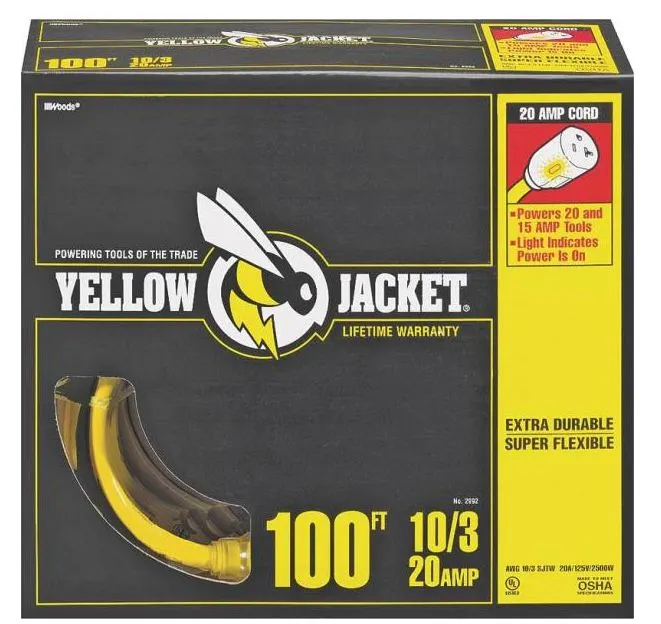 Yellow Jacket 2992 Extension Cord 100 Feet Yellow Heavy Duty Outdoor Use