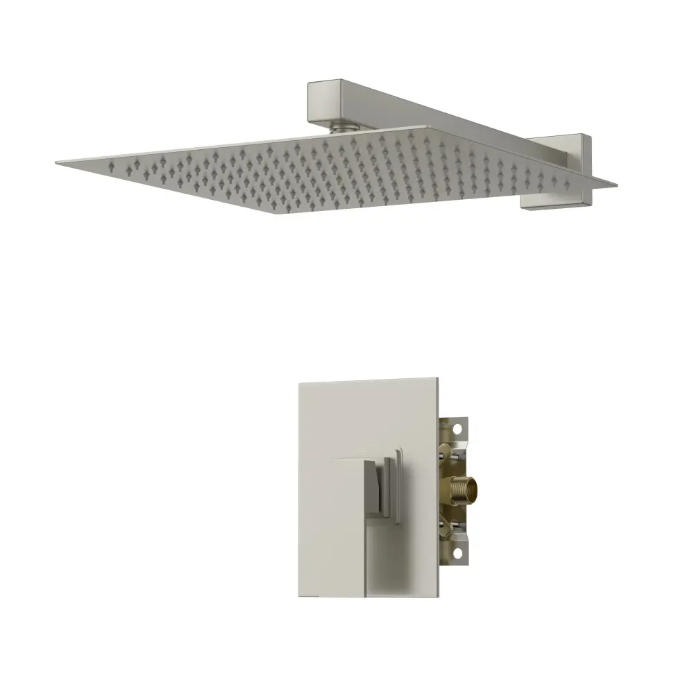 Shower Faucet Set Rainfall Shower Head And Shower Valve, Stainless Chromed And Brass