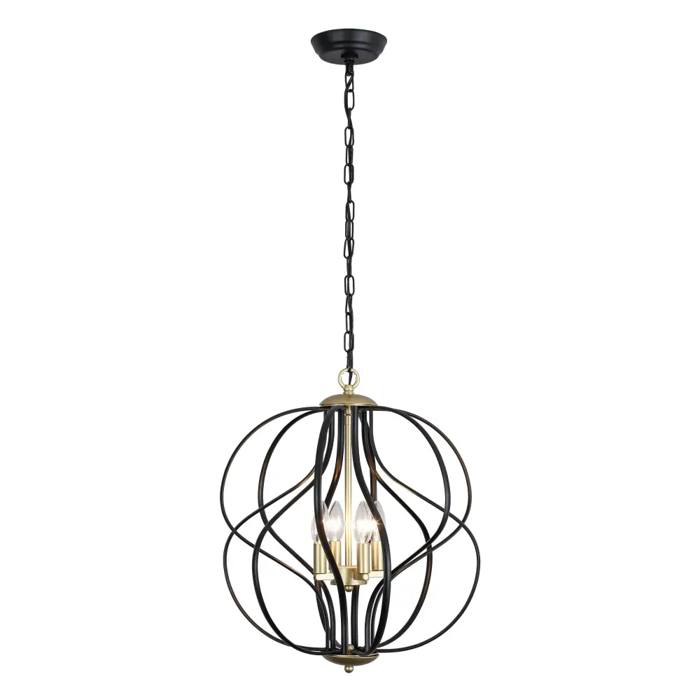Maxax 4-Light Lantern&Candle Style Globe&Geometric Black&Gold Chandelier Wrought Iron Accents #MX19118