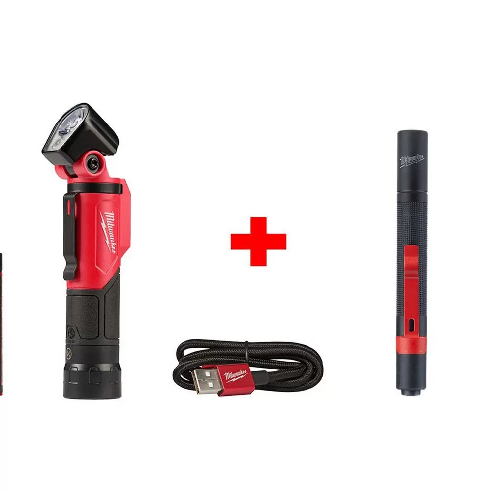 Milwaukee 500 Lumens LED Pivoting Rechargeable Flashlight 100 Lumens Aluminum Pen Light Clip
