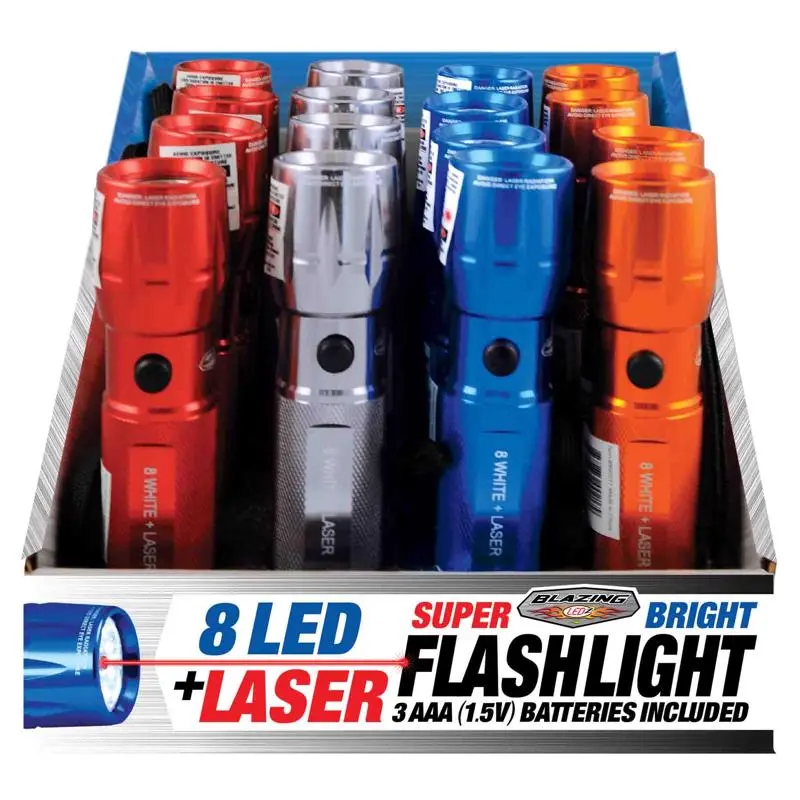 Blazing LEDz 8 LED 48 Lumen Assorted Flashlight Laser Pointer Pack 16