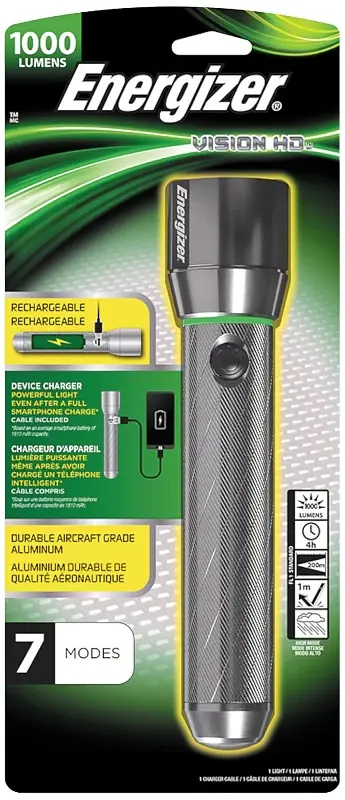 Energizer ENPMHRL7 Battery-powered Flashlight, Lithium-Ion Battery, 1000 Lumens Lumens, 200 m Beam Distance, 4 hr Run Time