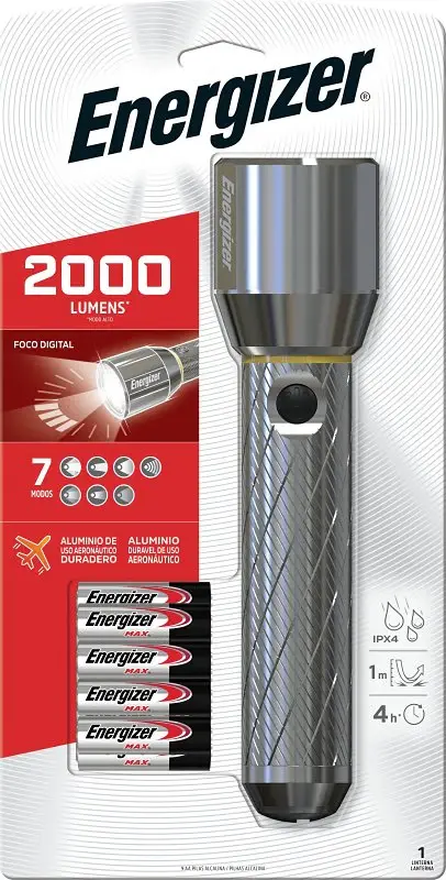 Energizer ENPMZH91E Vision Ultra Flashlight, AA Battery, Alkaline Battery, LED Lamp, 2000 Lumens, Broad Beam