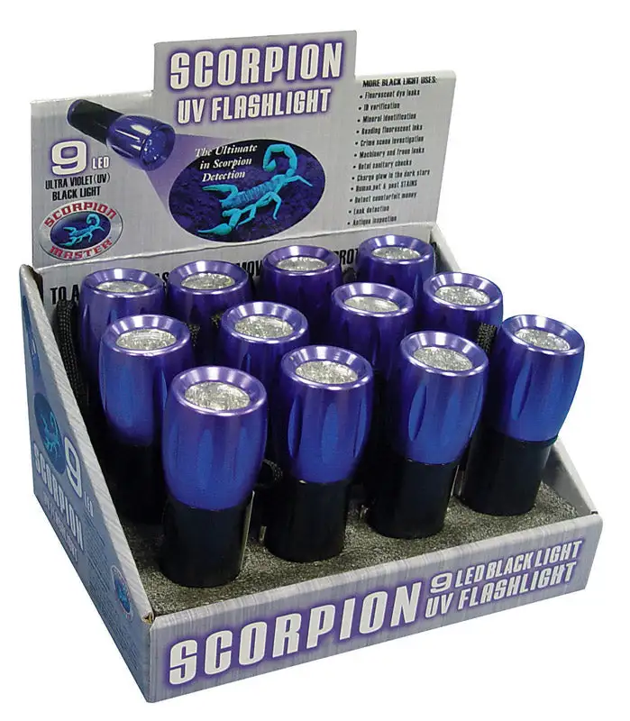 Scorpion 9 LED 54 Lumen Black Purple UV Flashlight AAA Battery Pack 12