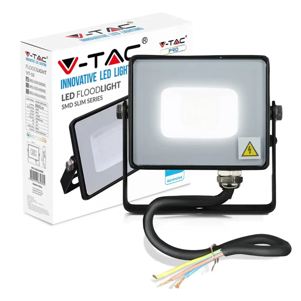 V-TAC Security Light 10W LED Floodlight, 800 Lumen LED Work Light, Weatherproof IP65, Warm White 3000K Outdoor Lights Gard...