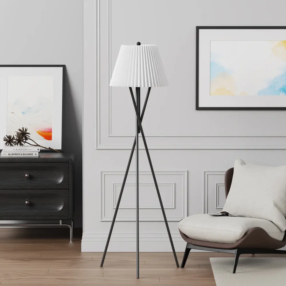 65.5'' Black Metal Time-honored Tripod Floor Lamp Living Room/Bedroom #F215