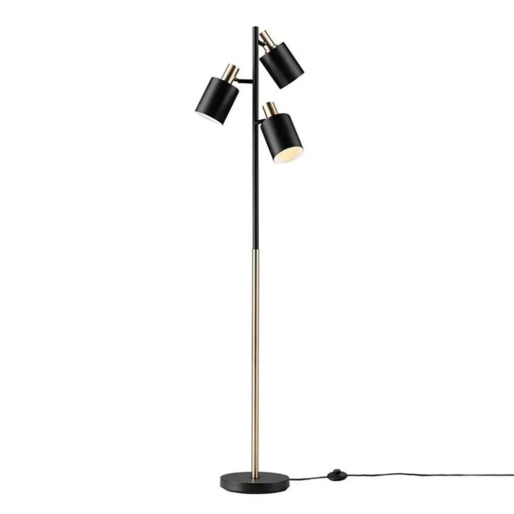 Lexie 3-Light Floor Lamp Matte Jet-black and Antique Brass, 67"