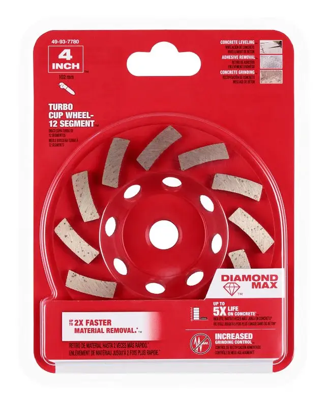 Milwaukee 49-93-7780 Cup Wheel, 4 Dia, 5/8 Arbor, Diamond Abrasive