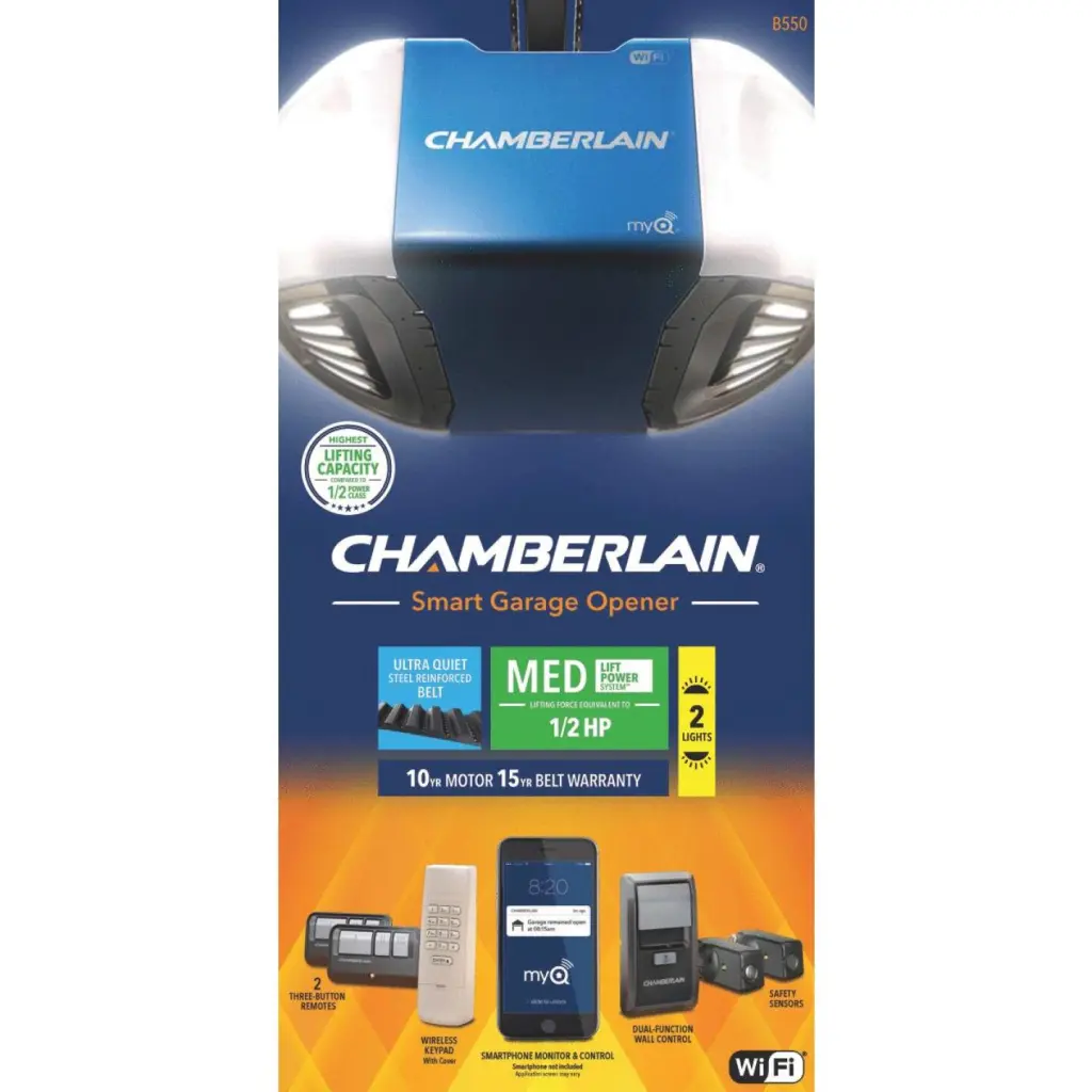Chamberlain B550 Smartphone Controlled Ultra Quiet Belt Drive Garage Door Opener