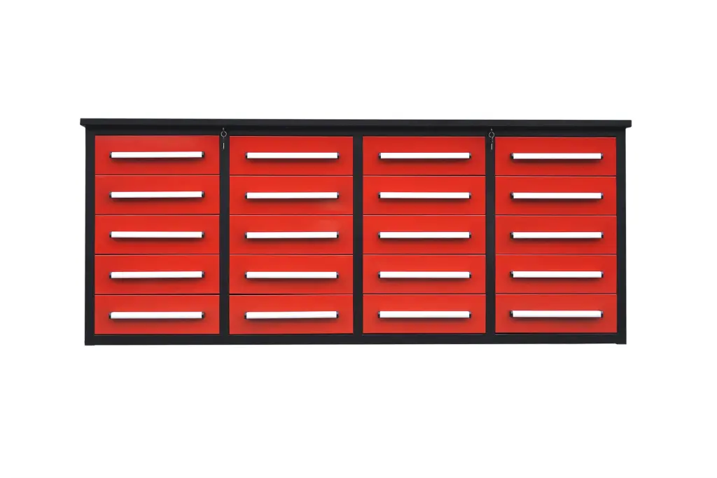 7' Garage Storage Cabinets Workbench 20 Drawers Red Steel Organized Workshop Space chery industrial inc