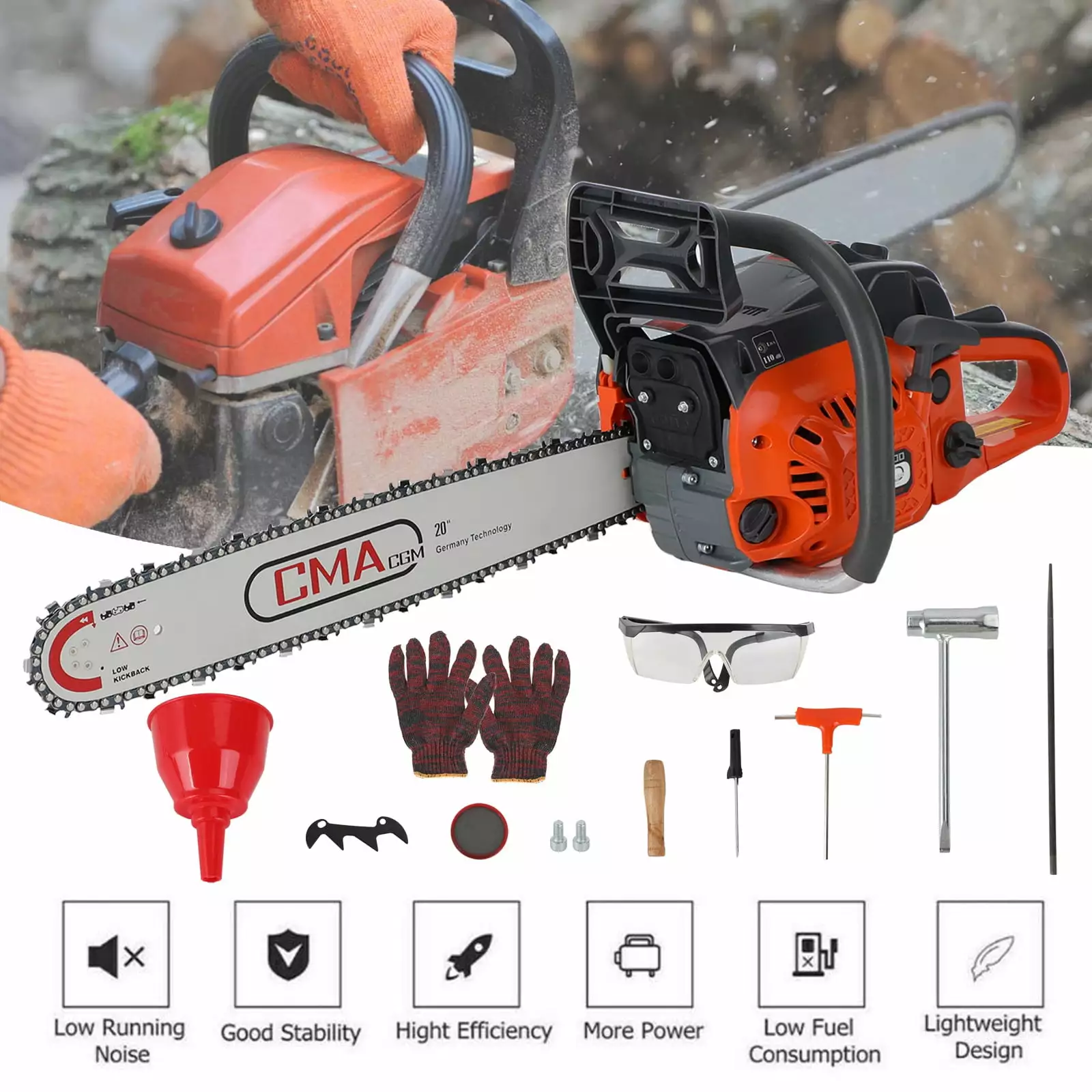 20 68CC Gasoline Chainsaw Cutting Wood Gas Sawing Aluminum Crankcase Chain Saw Areyourshop