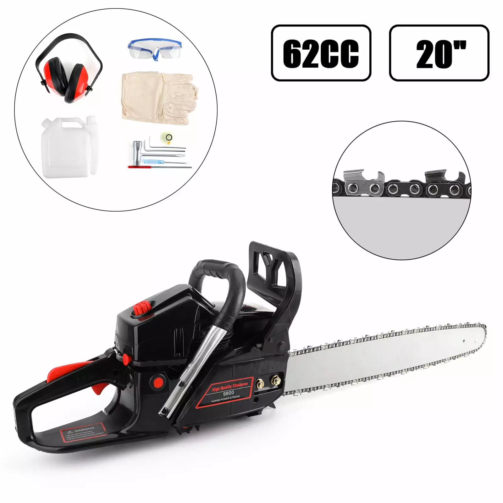 62cc Chainsaw 20 Bar Powered Engine 2 Cycle Gasoline Chain Saw Red Captain Express Trading Inc