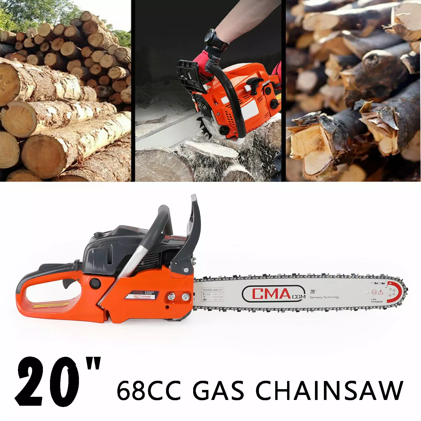 20 68CC Gasoline Chainsaw Cutting Wood Gas Sawing Aluminum Crankcase Chain Saw Captain Express Trading Inc