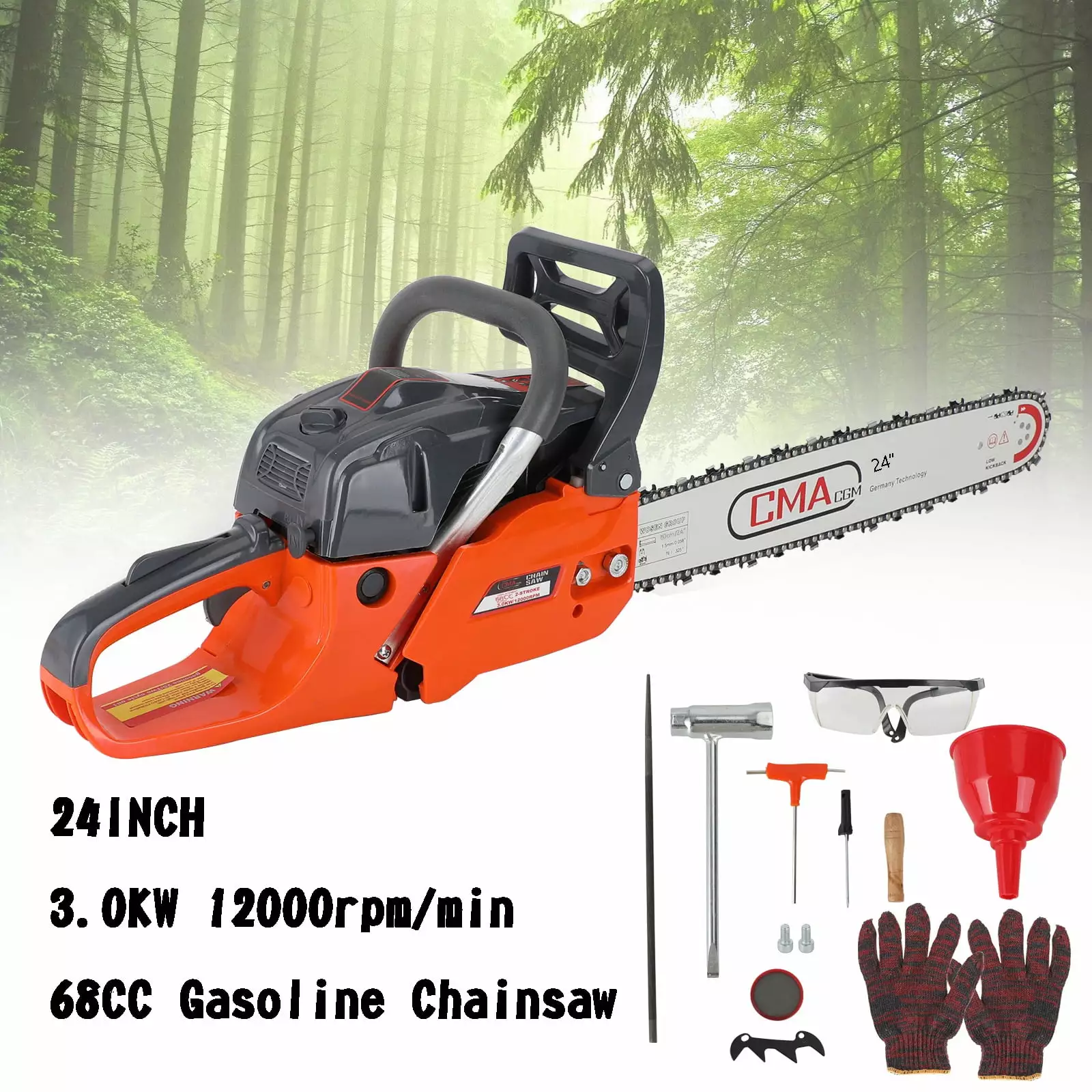 24 68CC Gasoline Chainsaw Cutting Wood Gas Sawing Aluminum Crankcase Chain Saw Captain Express Trading Inc