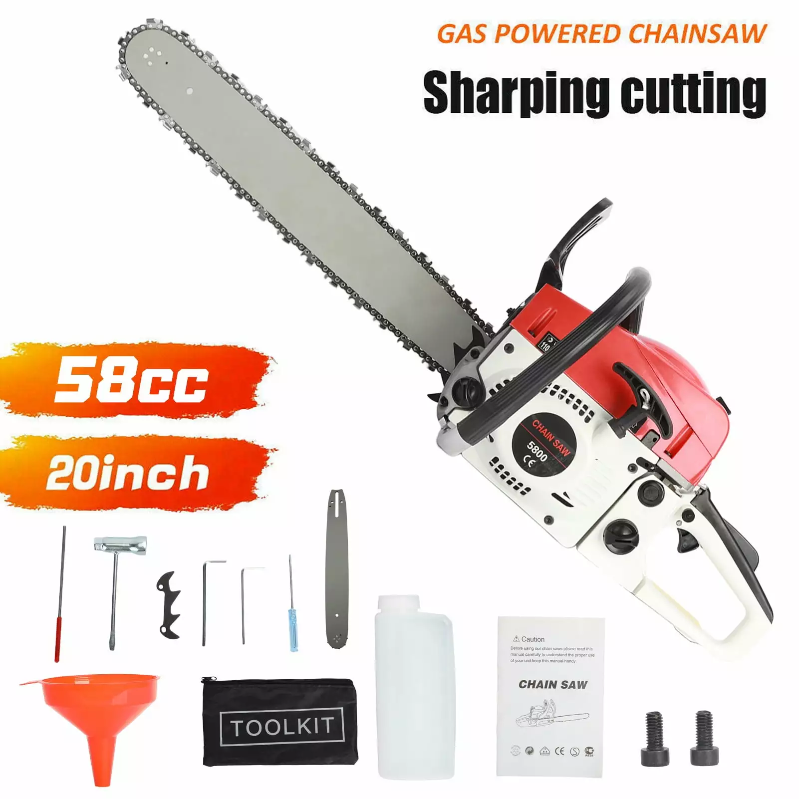 HEVIRGO 1 Set Gas Chain Saw High Power Multifunction 58 Cubic Centimeter Rust Resistant Wood Chainsaw Wood Cutting