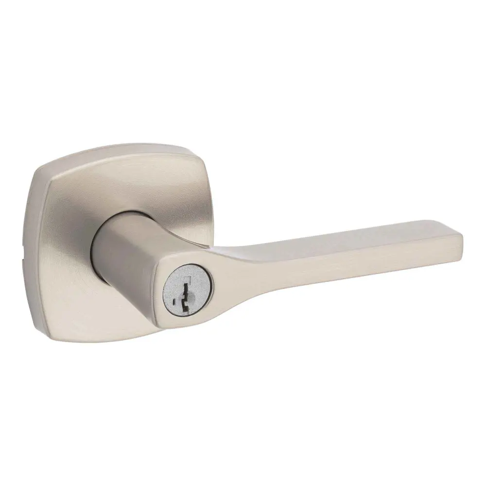 Keyed Lever Handle Prague Rosette, Satin Nickel