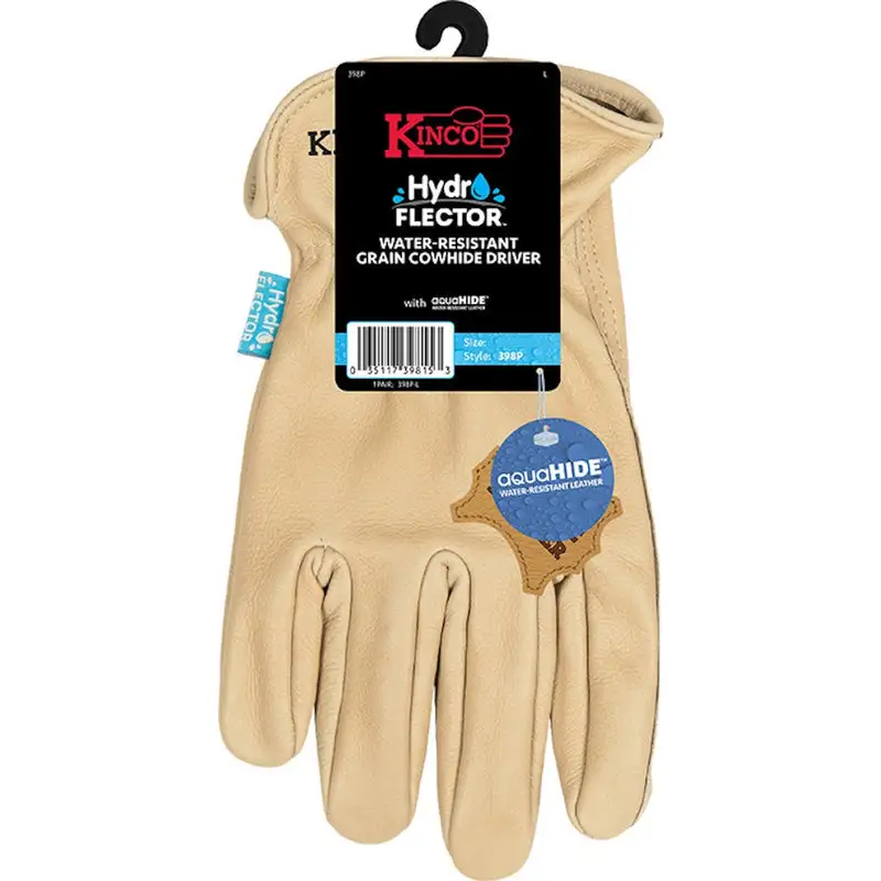 Kinco Hydroflector Men's Premium Grain Driver Gloves Tan L - Indoor/Outdoor Work Gloves