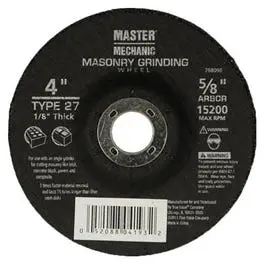 4 x 1/8 x 5/8-Inch Masonry Grinding Wheel Stone and Concrete Master Mechanic