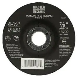 Arbor Masonry Depressed Center Grinding Wheel 4.5 x 0.25 x 7/8-. Master Mechanic