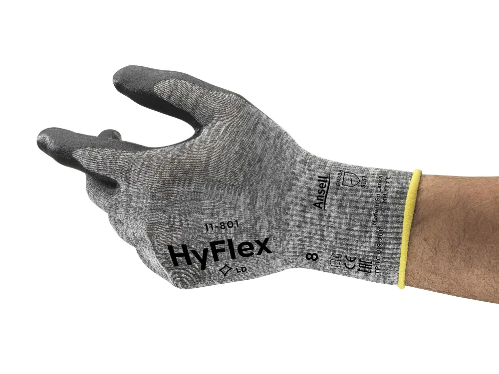 Ansell HyFlex 11-801 Nylon Glove, Ebony Foam Nitrile Coating, Knit Wrist Cuff, X-Large, Size 10 (Pack 12)