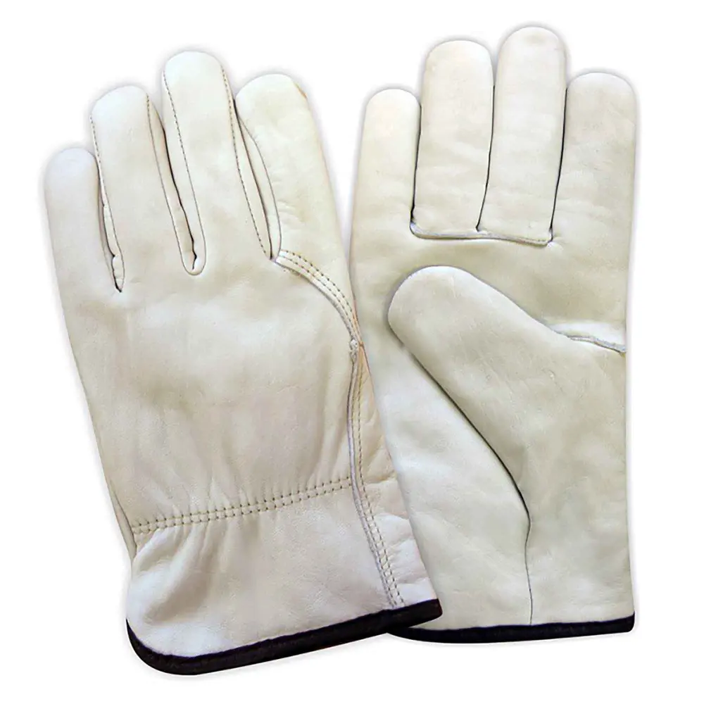 Driver-Style Full Grain Leather Gloves, Medium alabaster