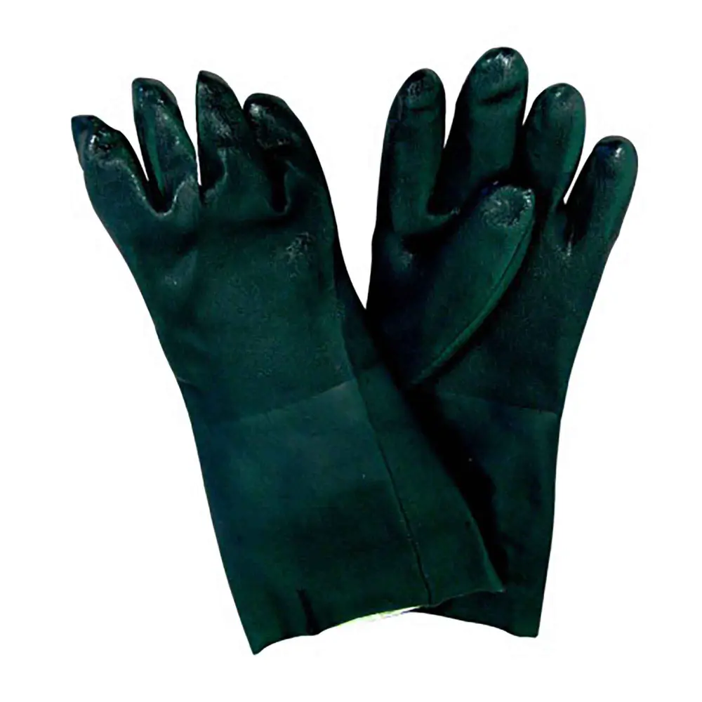 Green Long-Sleeved PVC Gloves Double-Coated Palms, One Size