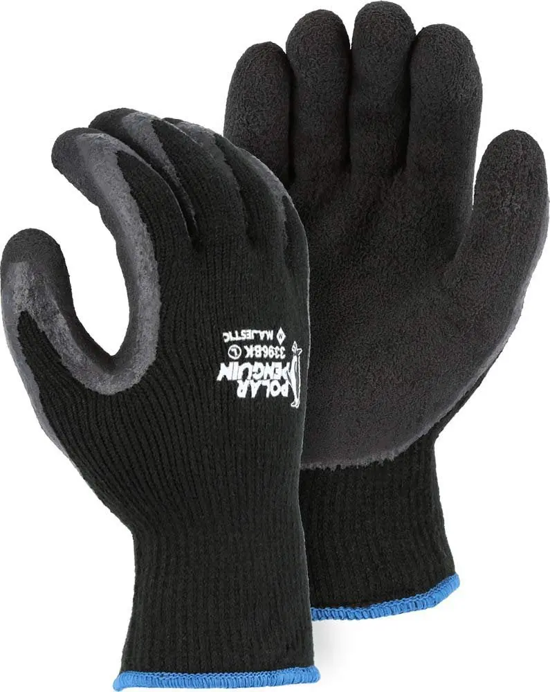 Majestic Glove 3396BK/10 Industrial Gloves, Rubber Palm, Winter, Knit, Roomy, Black (Pack 12)