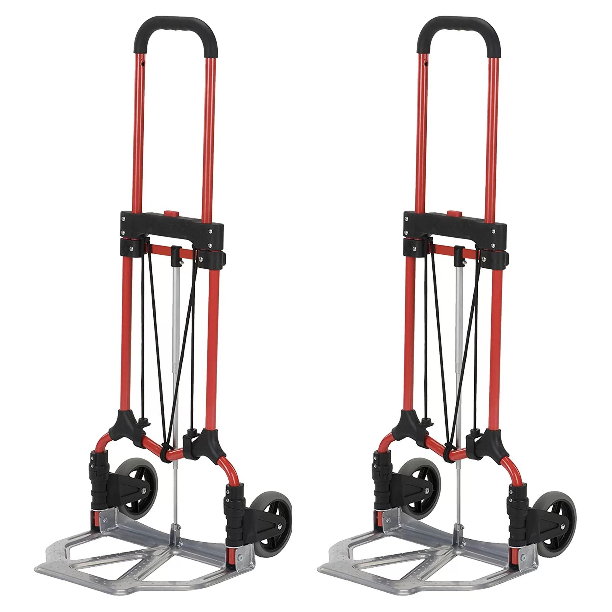 Magna Cart Personal MCI Folding Hand Truck Rubber Wheels Red/Silver 2 Pack