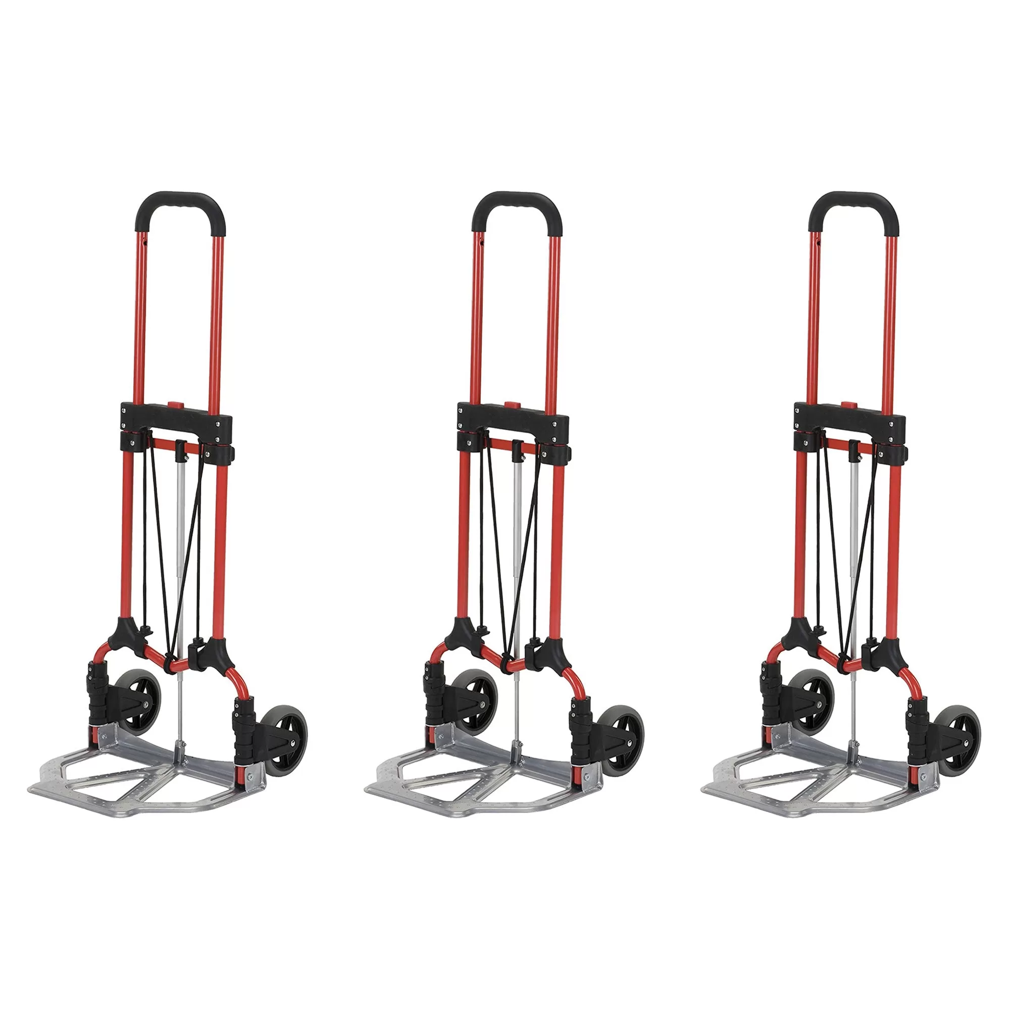 Magna Cart Personal MCI Folding Hand Truck Rubber Wheels Red/Silver 3 Pack