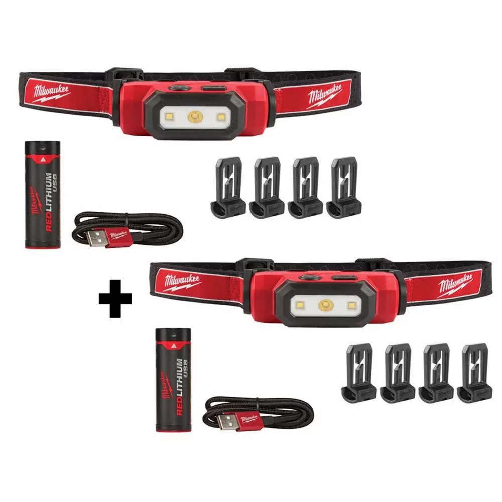 Milwaukee 475 Lumens LED Rechargeable Hard Hat Headlamp 2-Pack Job Sites