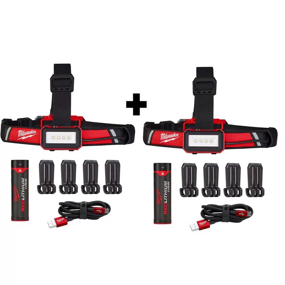 Milwaukee 600 Lumens LED USB Rechargeable Low-Profile Hard Hat Headlamp 2-Pack