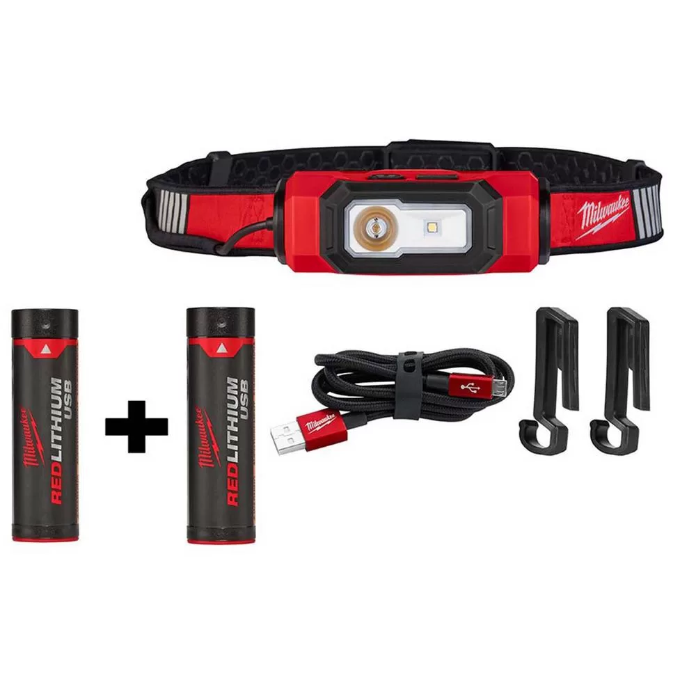 Milwaukee 600 Lumens LED USB Rechargeable 360-Degree Visibility Hard Hat Headlamp Extra REDLITHIUM USB Battery