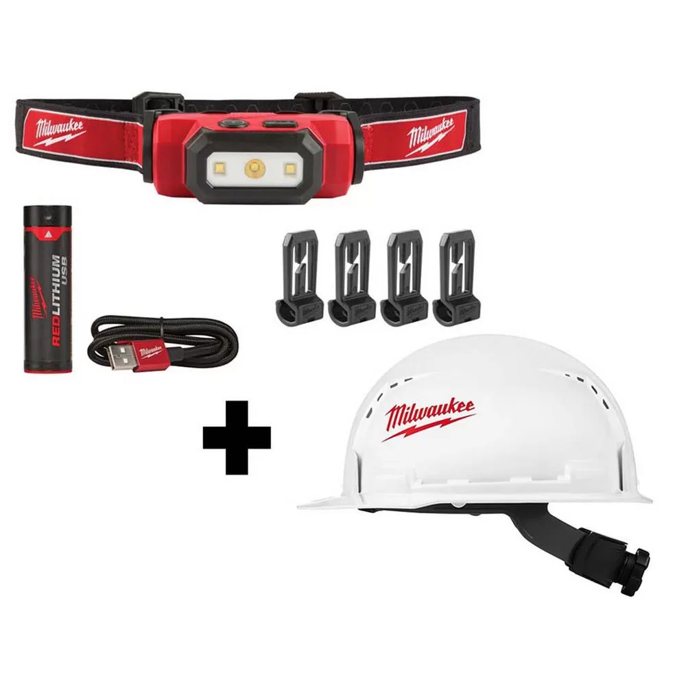 Milwaukee 475 Lumens LED Rechargeable Hard Hat Headlamp BOLT White Hard Hat