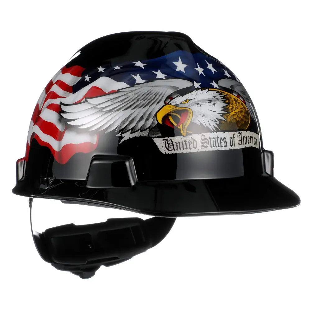 MSA 10079479 V-Gard Slotted Durable Hat, Americaln Eagle,, Capacity, Volume, Polyethylene, Standard, black/Red/White/Blue