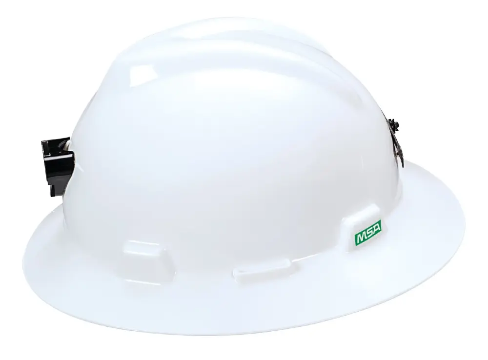 MSA 815009 V-Gard Slotted Full-Brim Protective Hat Fas-Trac Suspension, Lamp Bracket and Cord Holder, Hi-Viz Yellow-Green ...