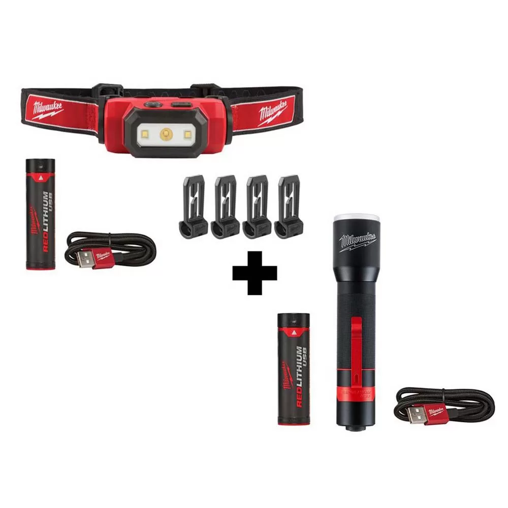 Milwaukee 475 Lumens LED Rechargeable Hard Hat Headlamp 700 Lumens LED Flashlight