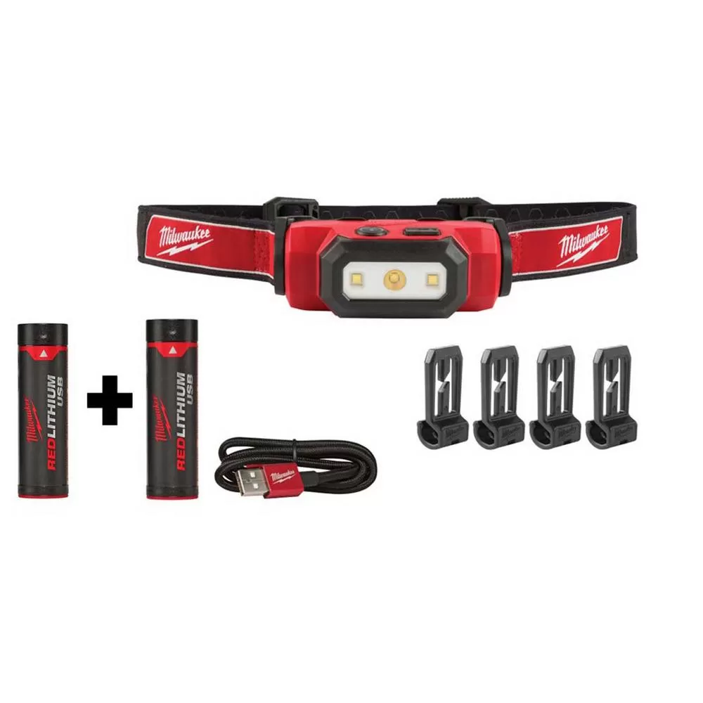 Milwaukee 475 Lumens LED Rechargeable Hard Hat Headlamp Extra REDLITHIUM USB Battery