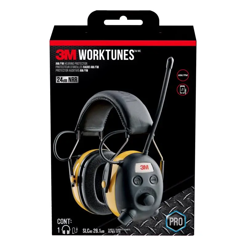 Tekk WorkTunes Black Yellow 24 dB Adjustable Hearing Protector Professionals 3M